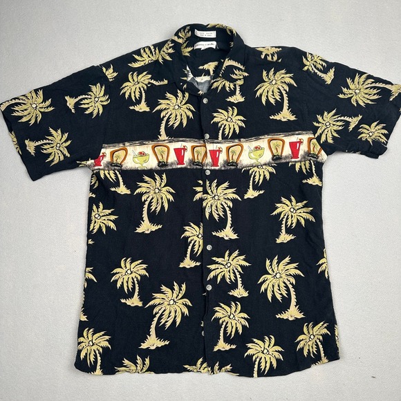 Pierre Cardin Other - 80s Vintage 100% Rayon Pierre Cardin Button Up Shirt Mens Medium Black Tropical